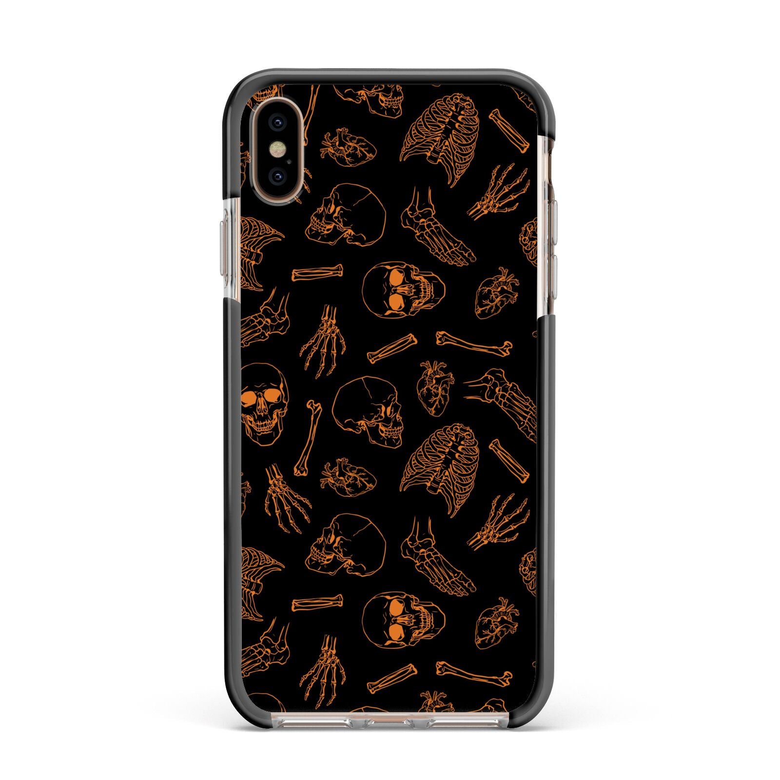 Orange Skeleton Illustrations Apple iPhone Xs Max Impact Case Black Edge on Gold Phone