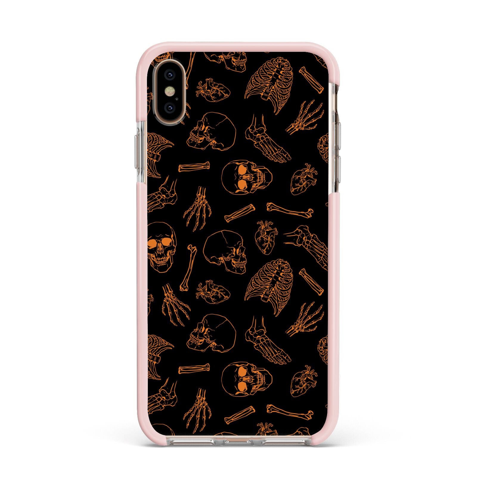 Orange Skeleton Illustrations Apple iPhone Xs Max Impact Case Pink Edge on Gold Phone