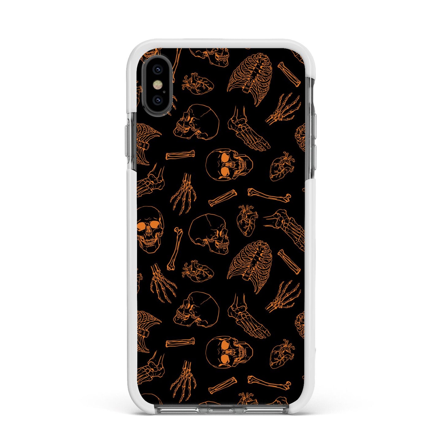 Orange Skeleton Illustrations Apple iPhone Xs Max Impact Case White Edge on Black Phone
