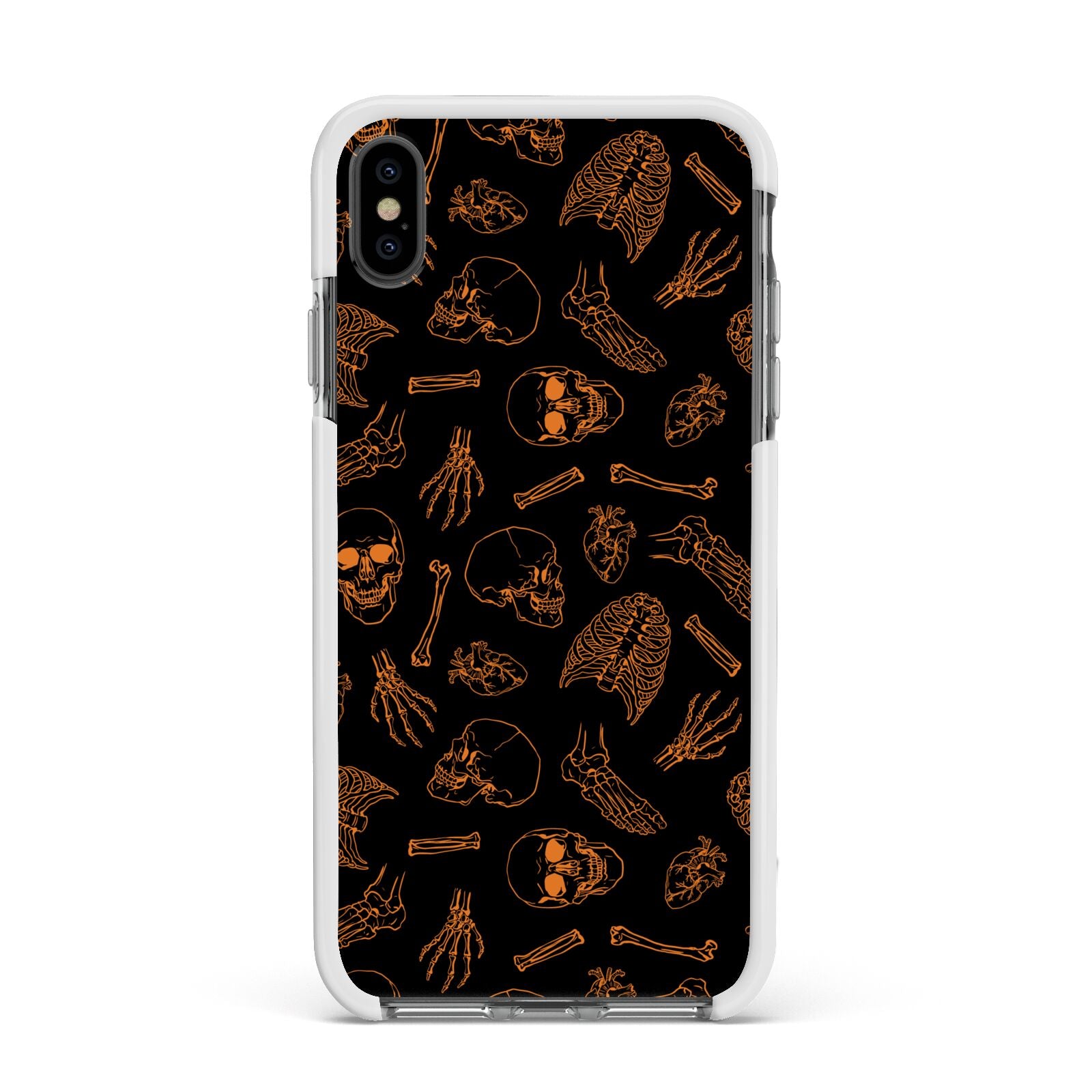 Orange Skeleton Illustrations Apple iPhone Xs Max Impact Case White Edge on Black Phone