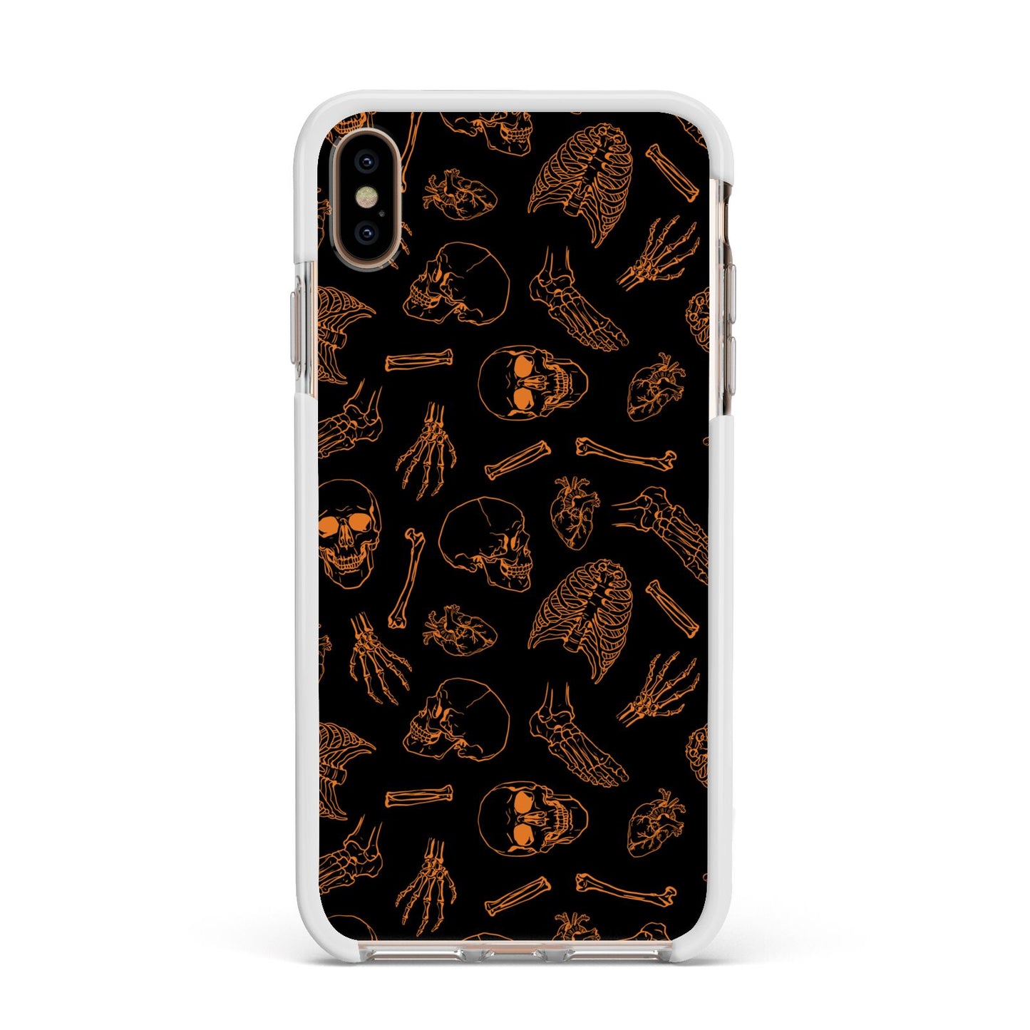 Orange Skeleton Illustrations Apple iPhone Xs Max Impact Case White Edge on Gold Phone
