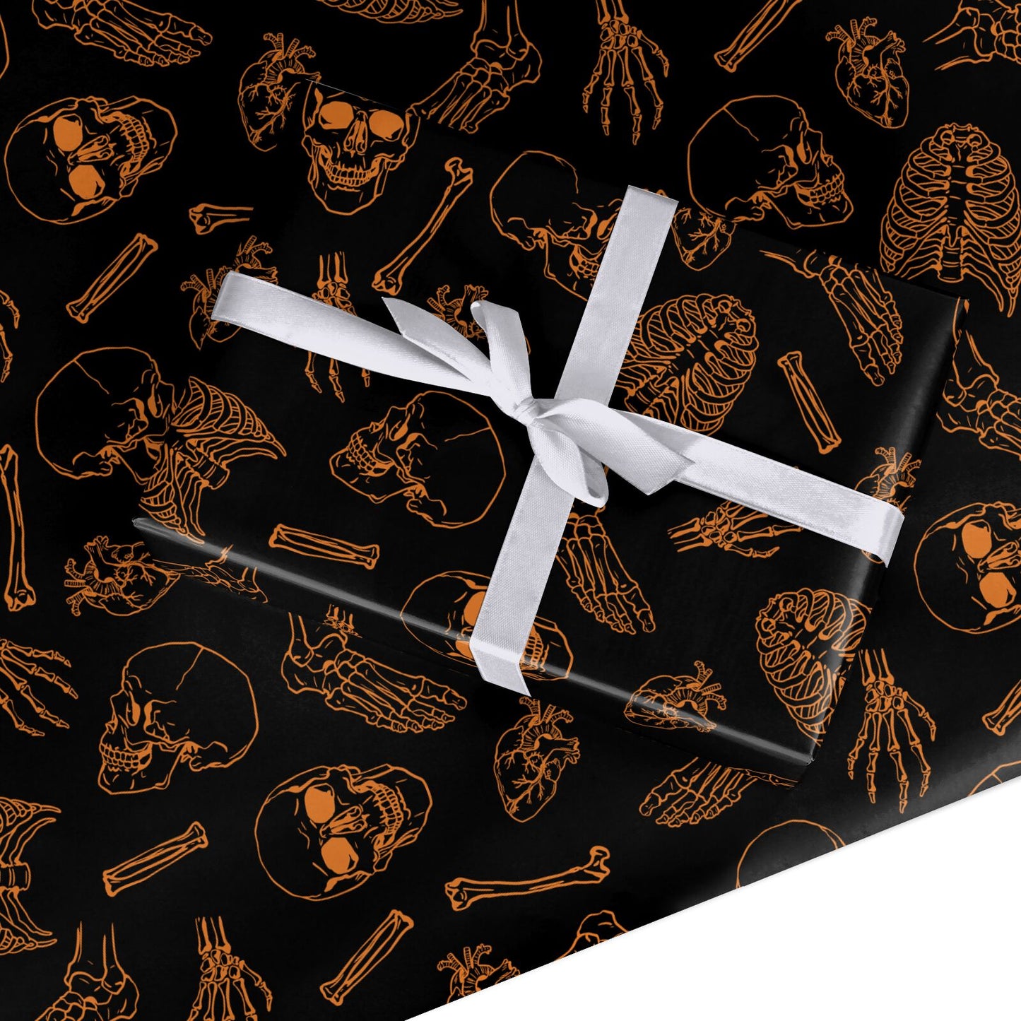 Orange Skeleton Illustrations Custom Wrapping Paper