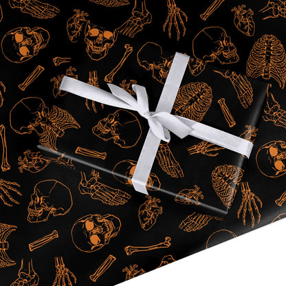 Orange Skeleton Illustrations Custom Wrapping Paper