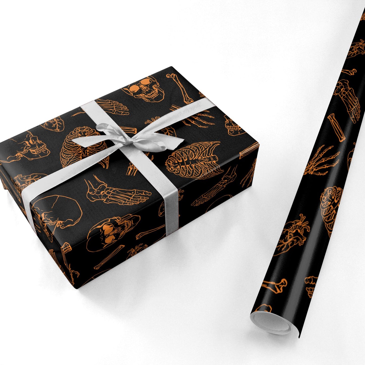 Orange Skeleton Illustrations Personalised Wrapping Paper
