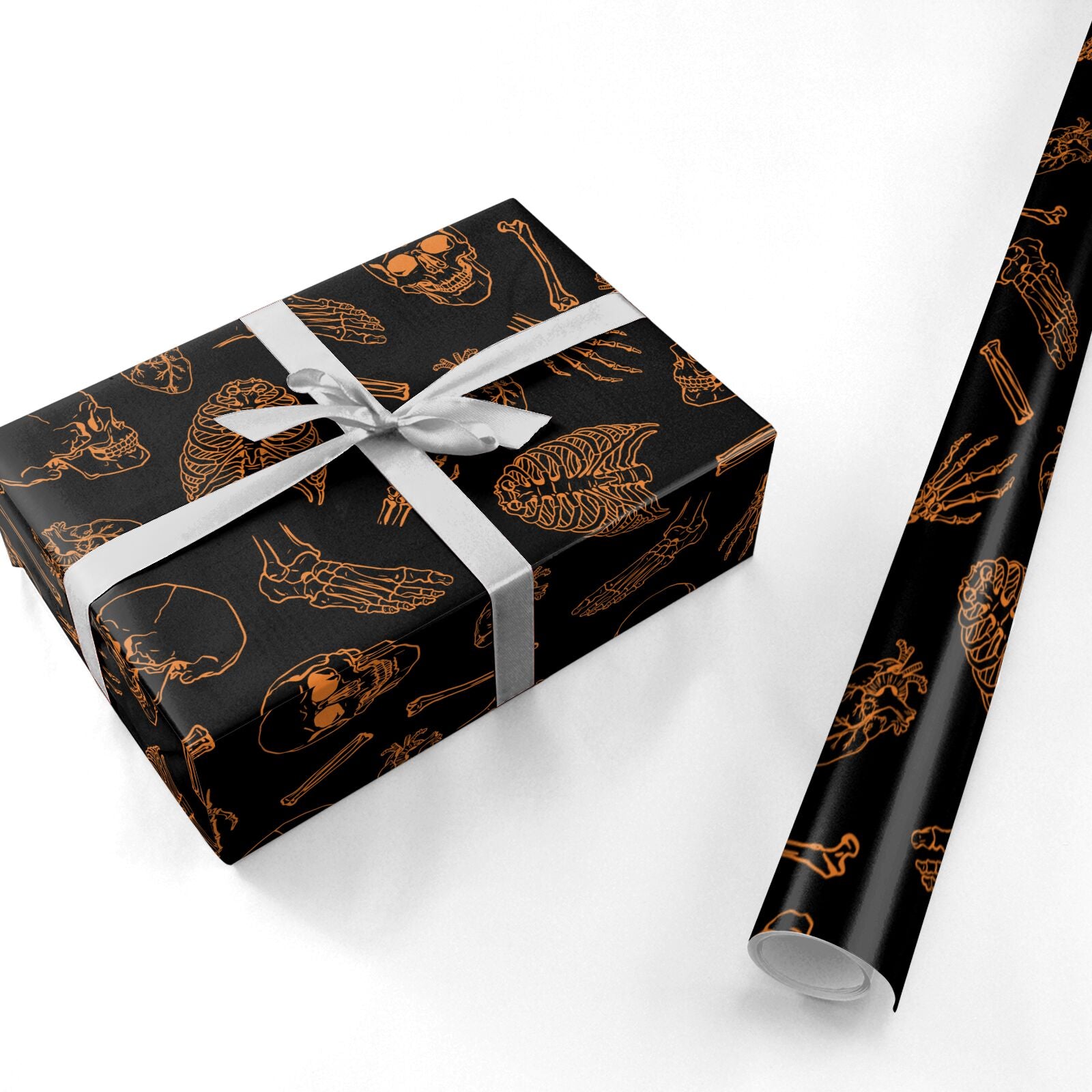 Orange Skeleton Illustrations Personalised Wrapping Paper