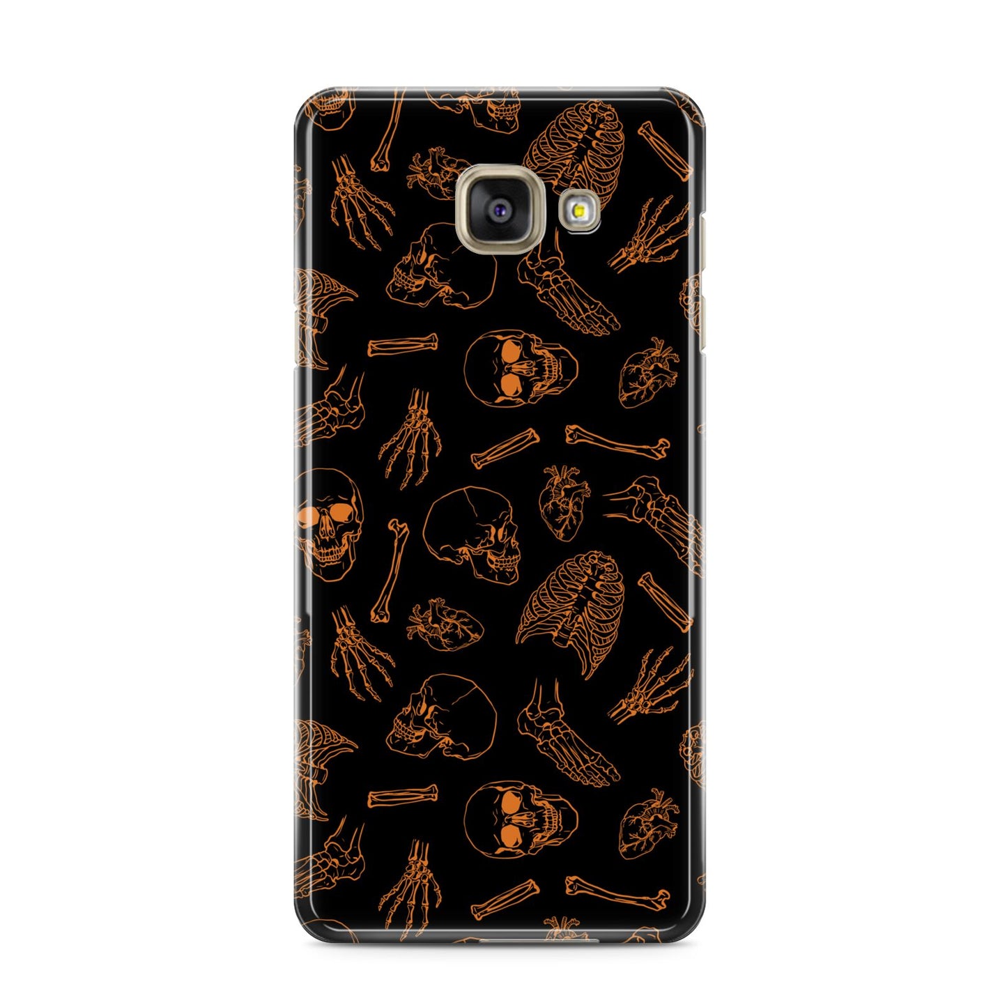 Orange Skeleton Illustrations Samsung Galaxy A3 2016 Case on gold phone