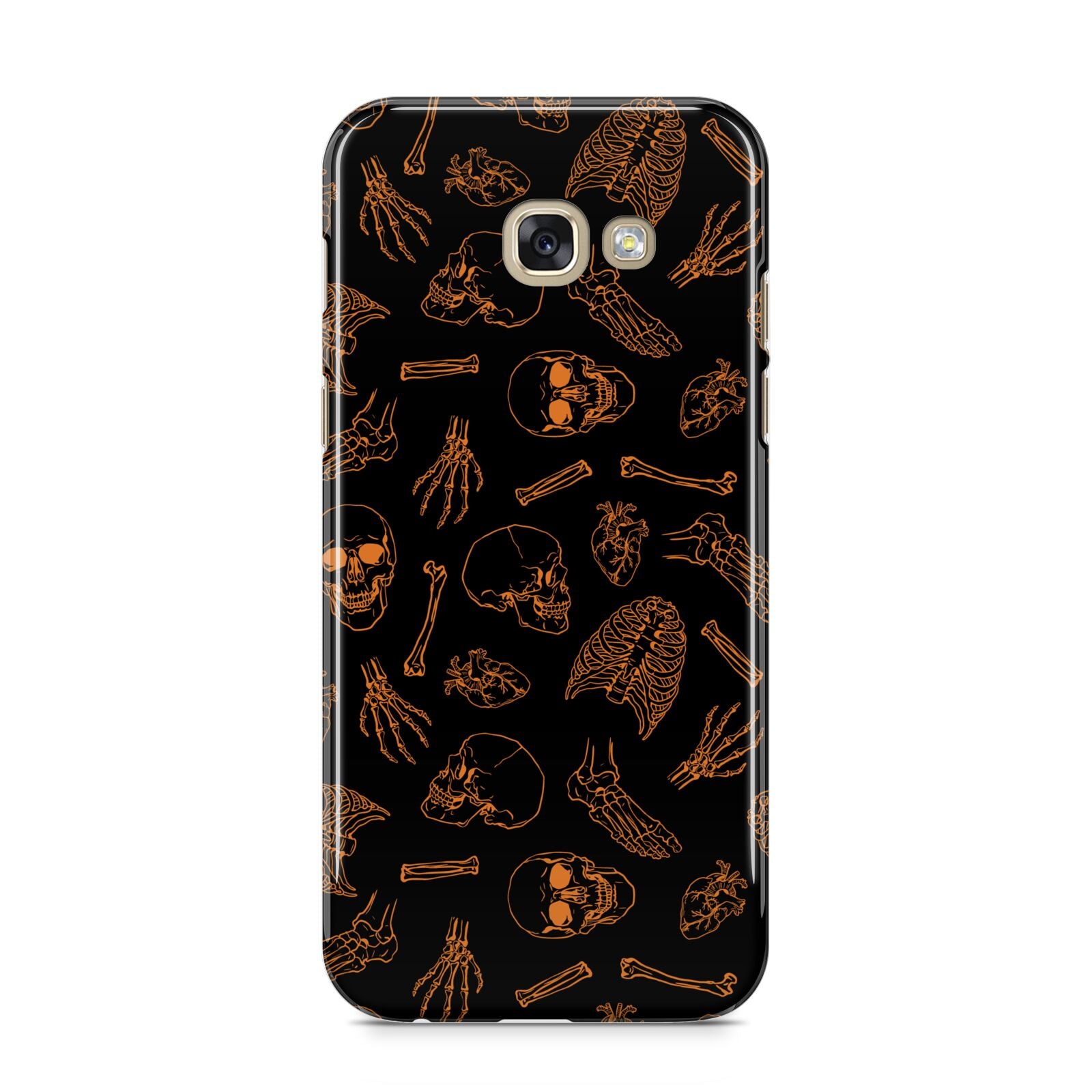 Orange Skeleton Illustrations Samsung Galaxy A5 2017 Case on gold phone