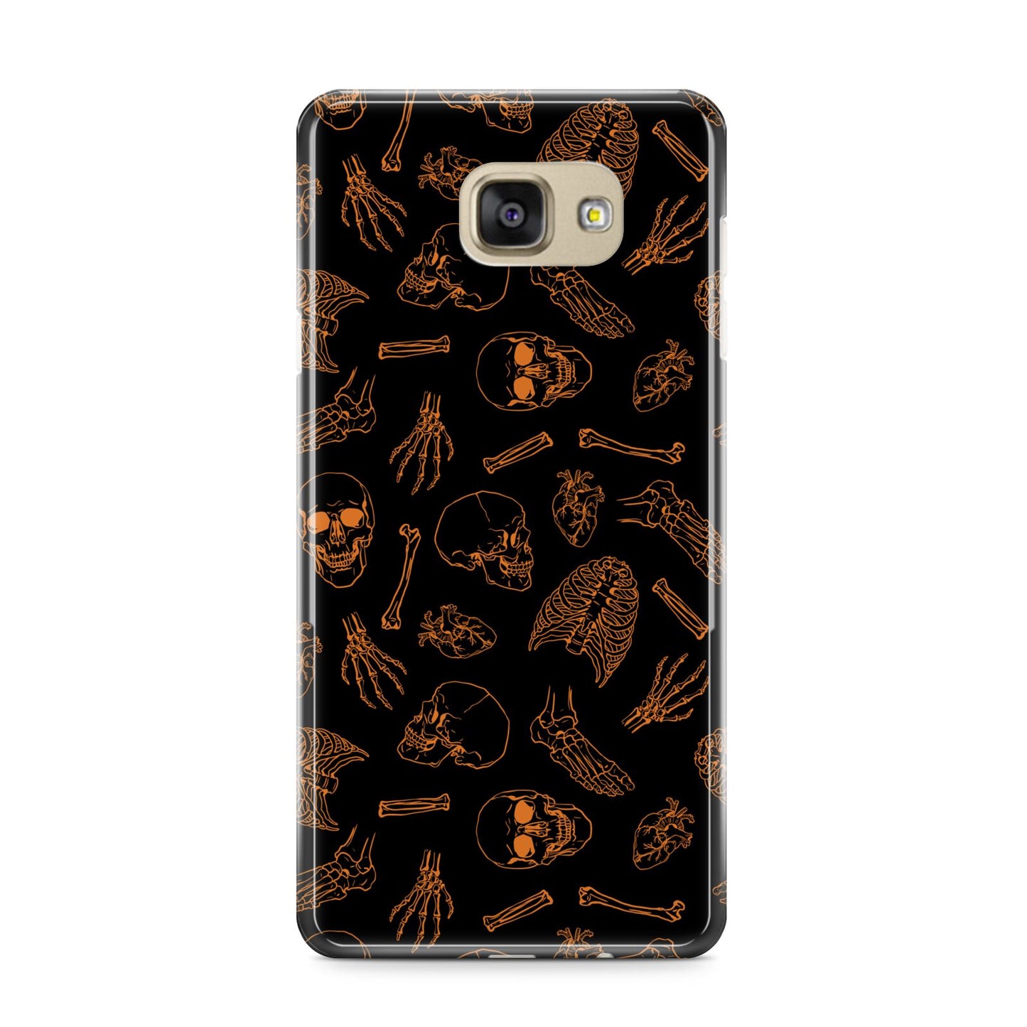 Orange Skeleton Illustrations Samsung Galaxy A9 2016 Case on gold phone
