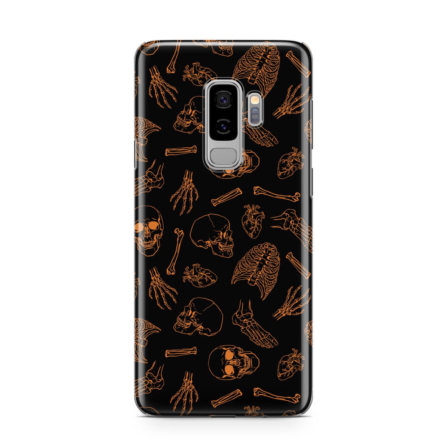 Orange Skeleton Illustrations Samsung Galaxy S9 Plus Case on Silver phone