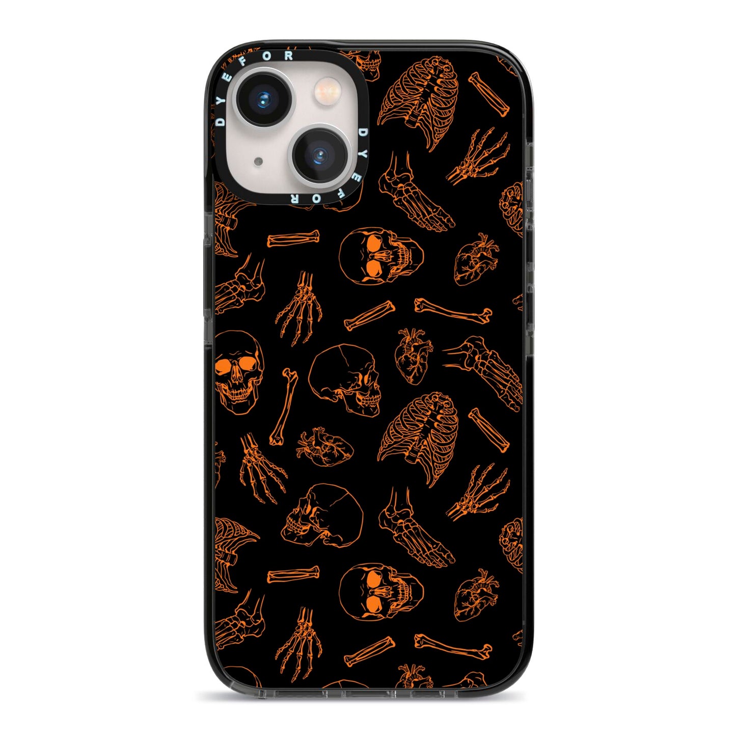Orange Skeleton Illustrations iPhone 13 Black Impact Case on Silver phone