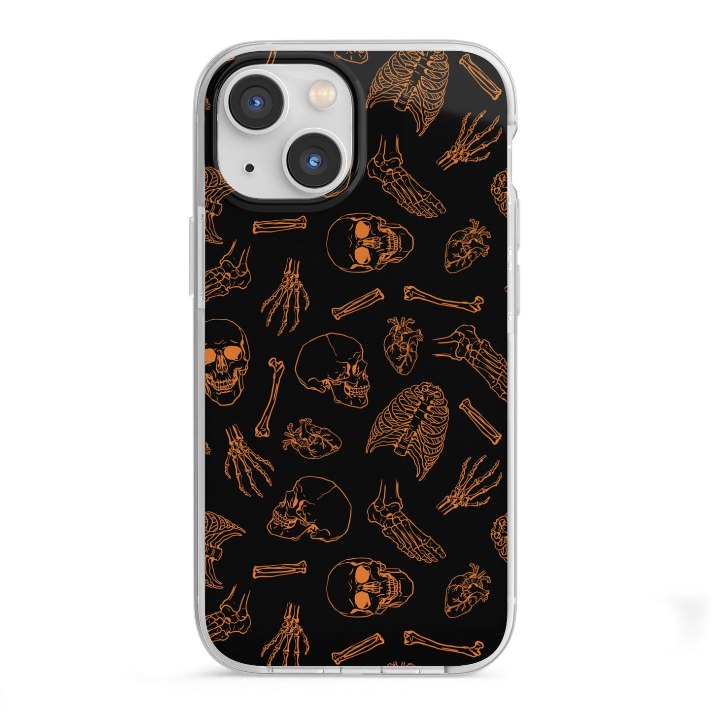 Orange Skeleton Illustrations iPhone 13 Mini TPU Impact Case with White Edges
