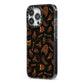 Orange Skeleton Illustrations iPhone 13 Pro Black Impact Case Side Angle on Silver phone