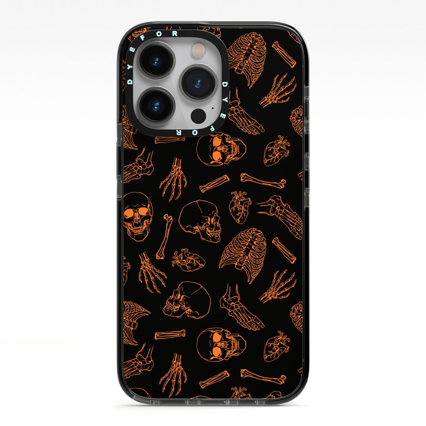 Orange Skeleton Illustrations iPhone 13 Pro Black Impact Case on Silver phone