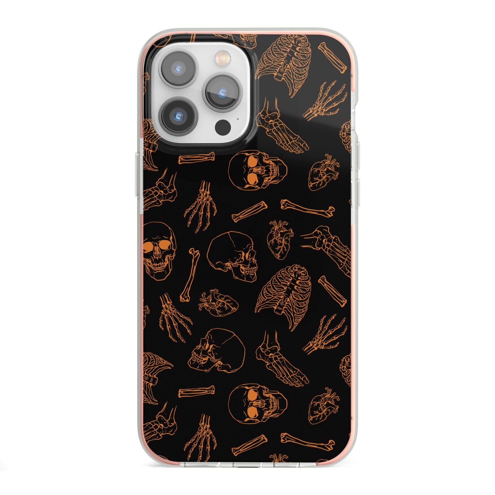 Orange Skeleton Illustrations iPhone 13 Pro Max TPU Impact Case with Pink Edges