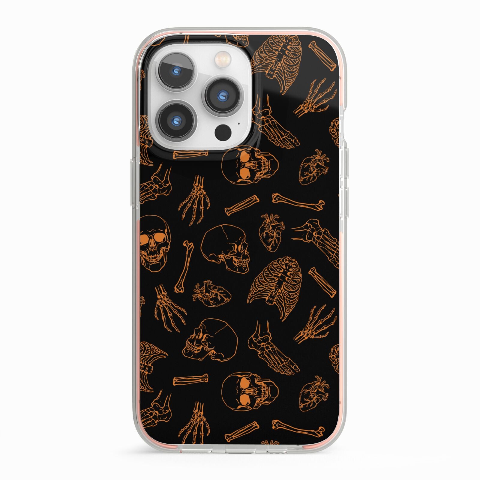 Orange Skeleton Illustrations iPhone 13 Pro TPU Impact Case with Pink Edges