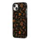 Orange Skeleton Illustrations iPhone 14 Plus Black Impact Case Side Angle on Silver phone