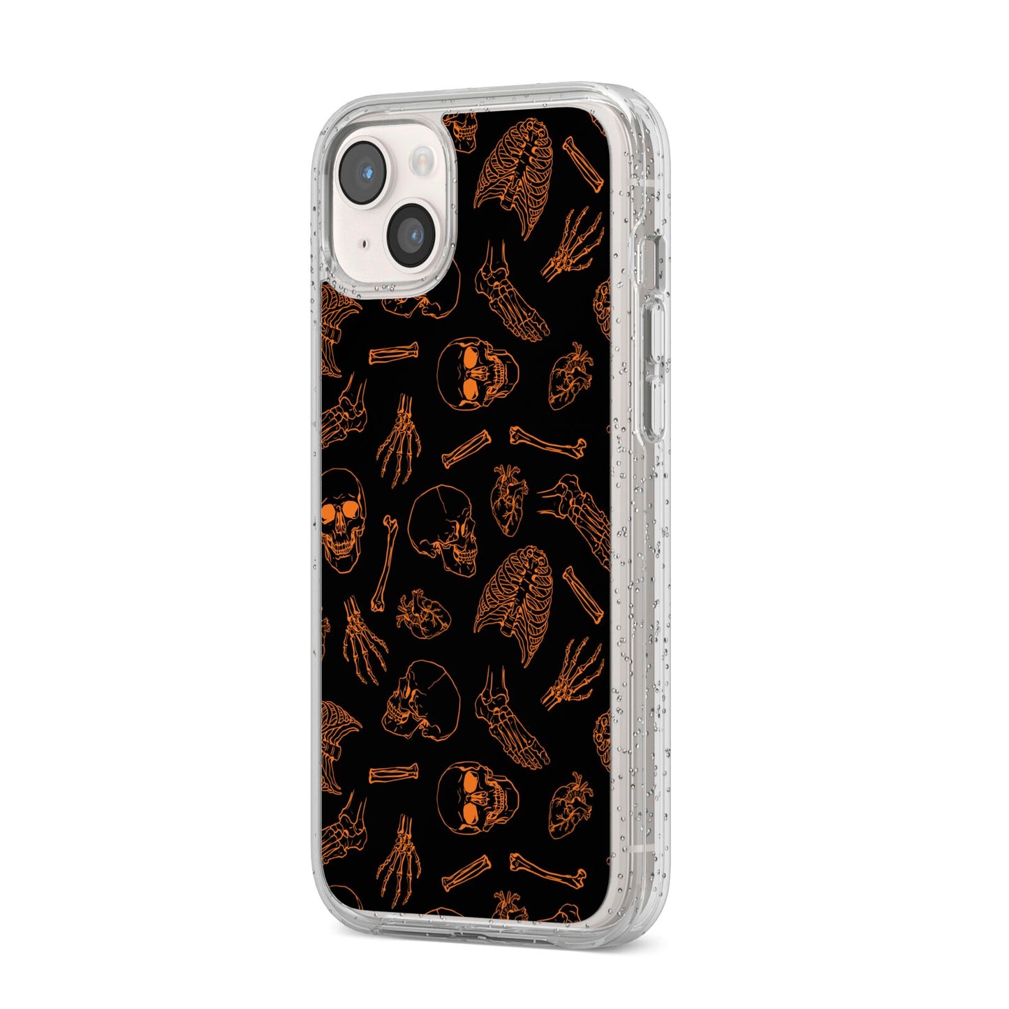 Orange Skeleton Illustrations iPhone 14 Plus Glitter Tough Case Starlight Angled Image