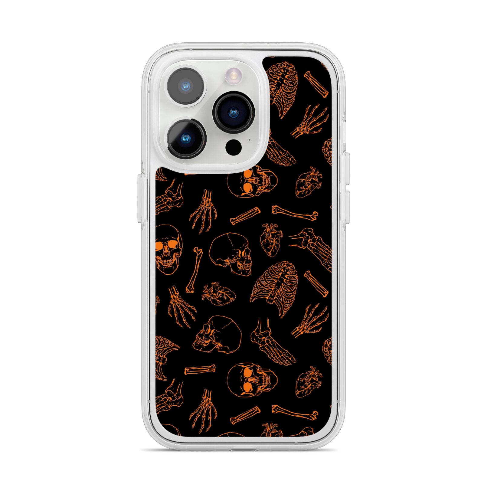 Orange Skeleton Illustrations iPhone 14 Pro Clear Tough Case Silver