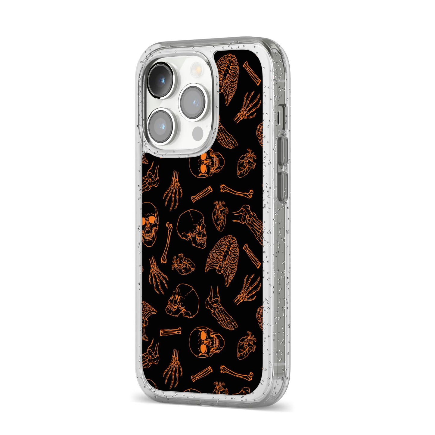 Orange Skeleton Illustrations iPhone 14 Pro Glitter Tough Case Silver Angled Image