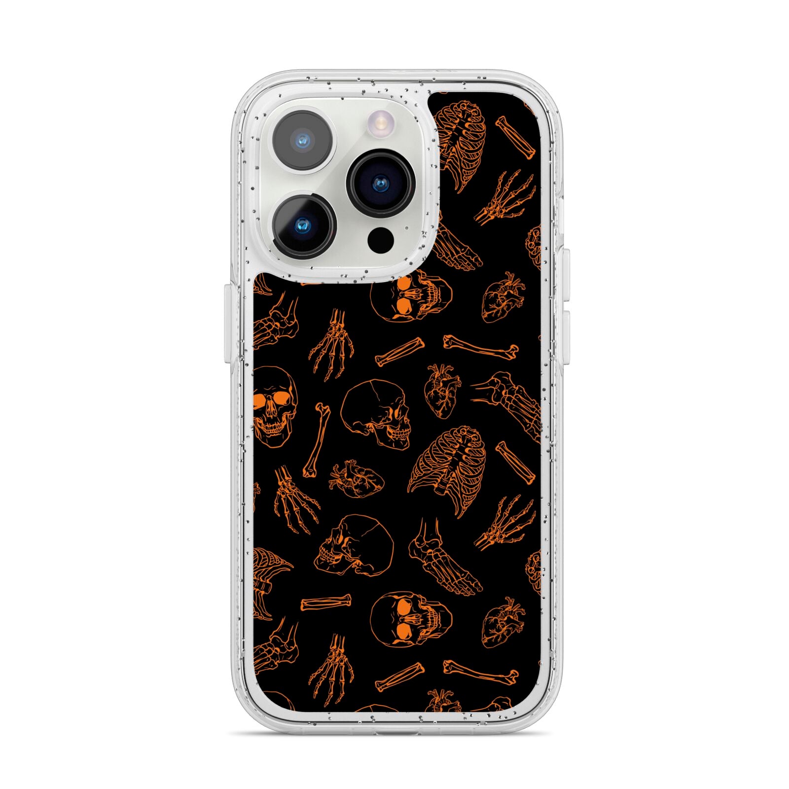 Orange Skeleton Illustrations iPhone 14 Pro Glitter Tough Case Silver