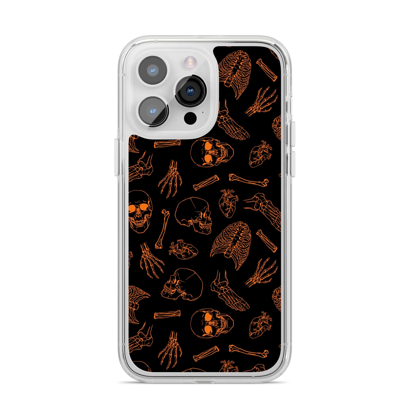 Orange Skeleton Illustrations iPhone 14 Pro Max Clear Tough Case Silver