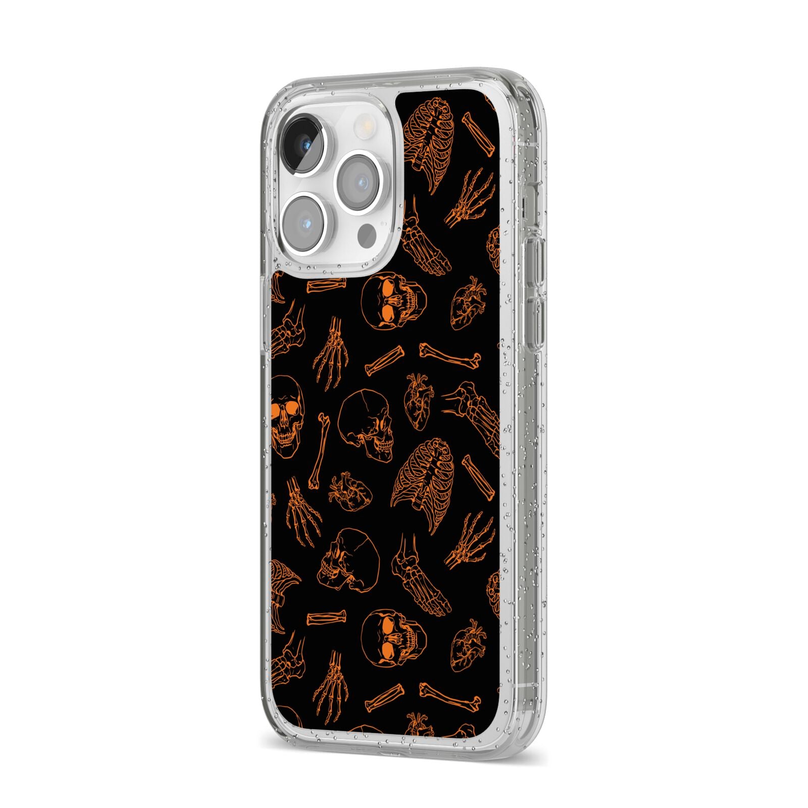 Orange Skeleton Illustrations iPhone 14 Pro Max Glitter Tough Case Silver Angled Image