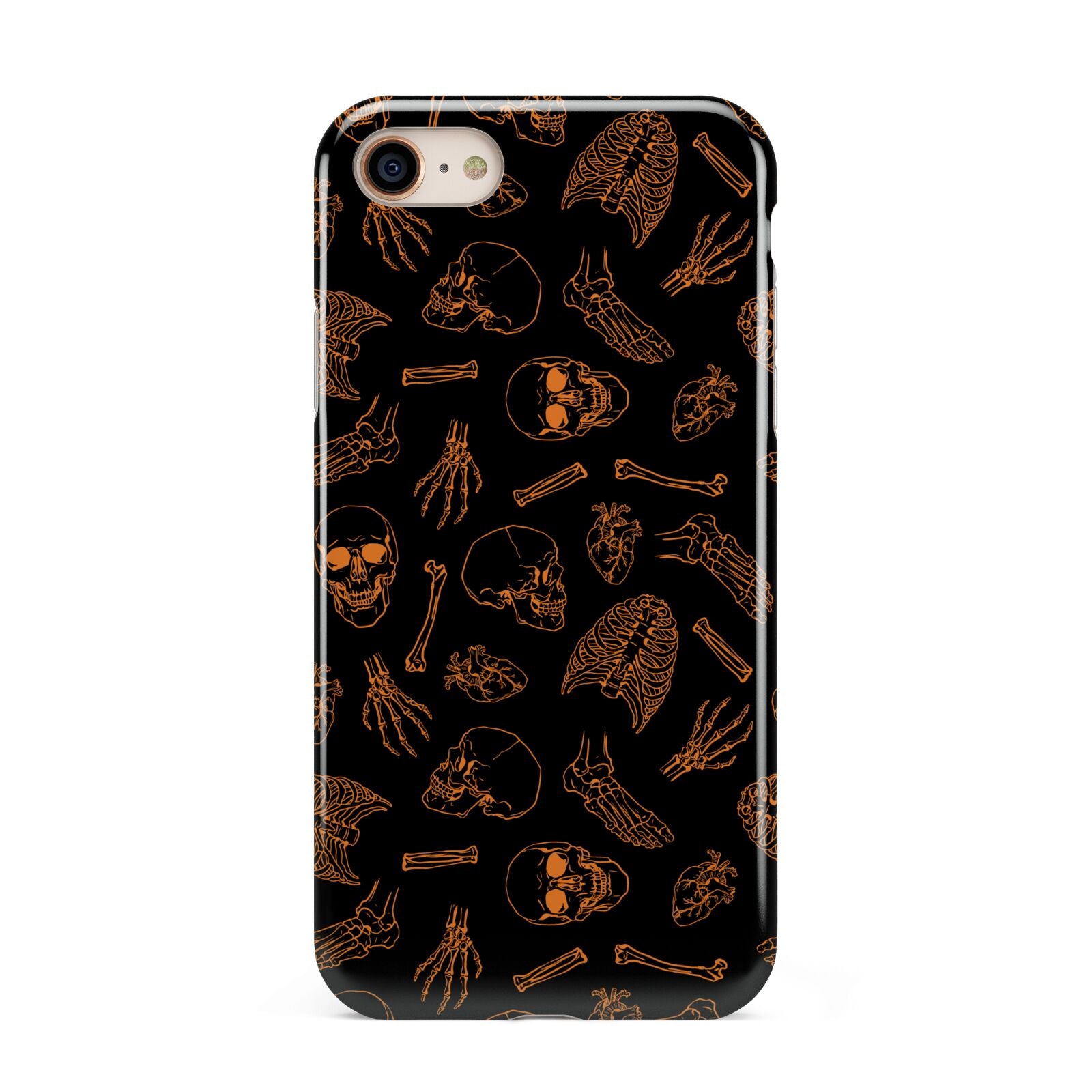 Orange Skeleton Illustrations iPhone 8 3D Tough Case on Gold Phone
