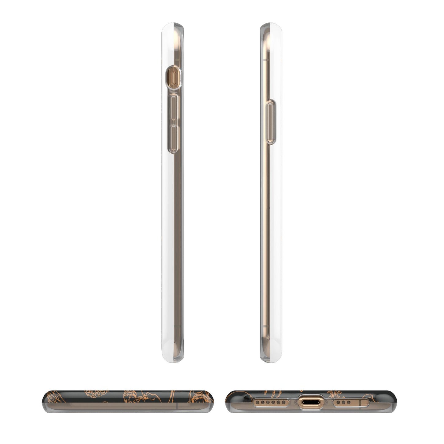 Orange Skeleton Illustrations iPhone XS 3D Tough Case in Gold Angled Images