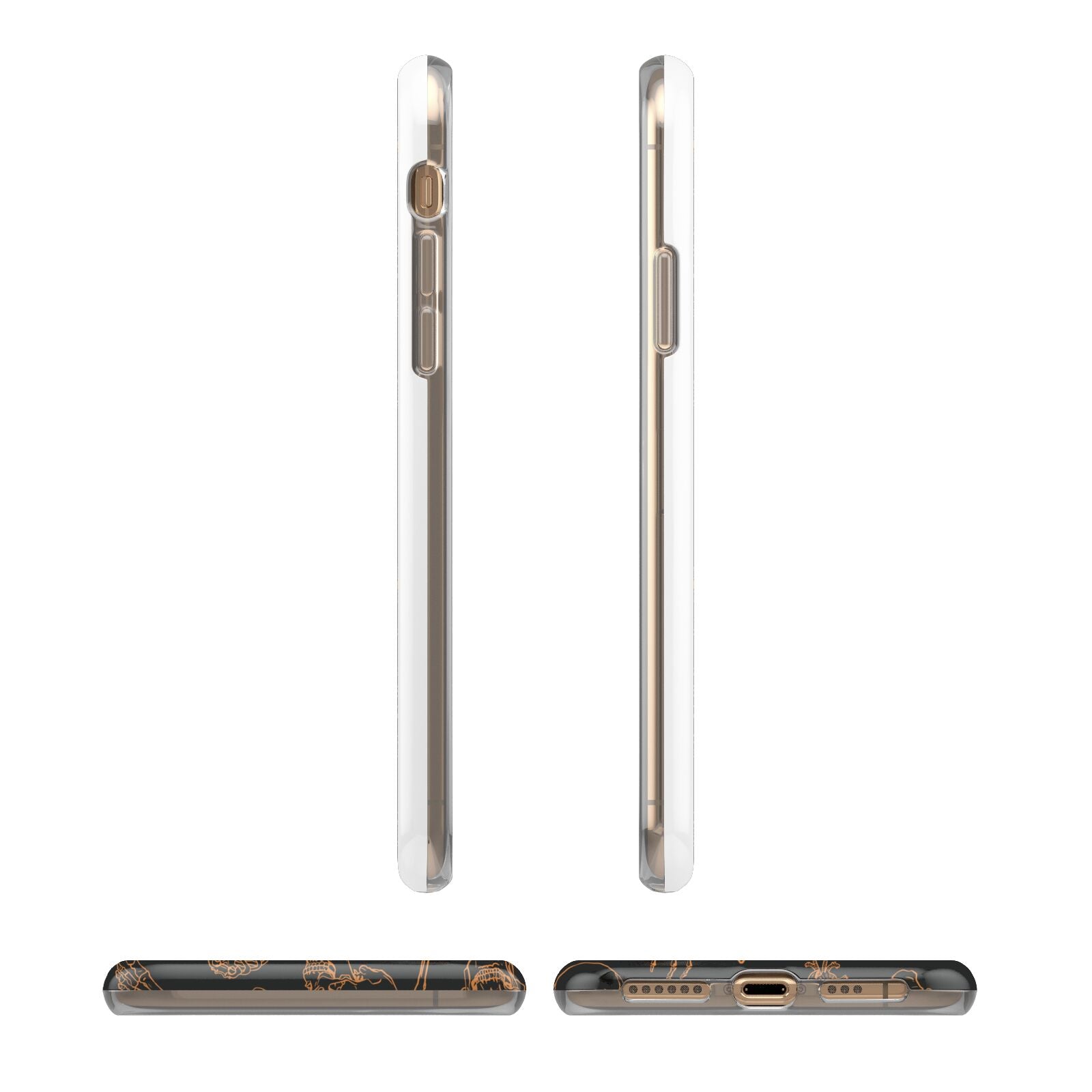 Orange Skeleton Illustrations iPhone XS 3D Tough Case in Gold Angled Images