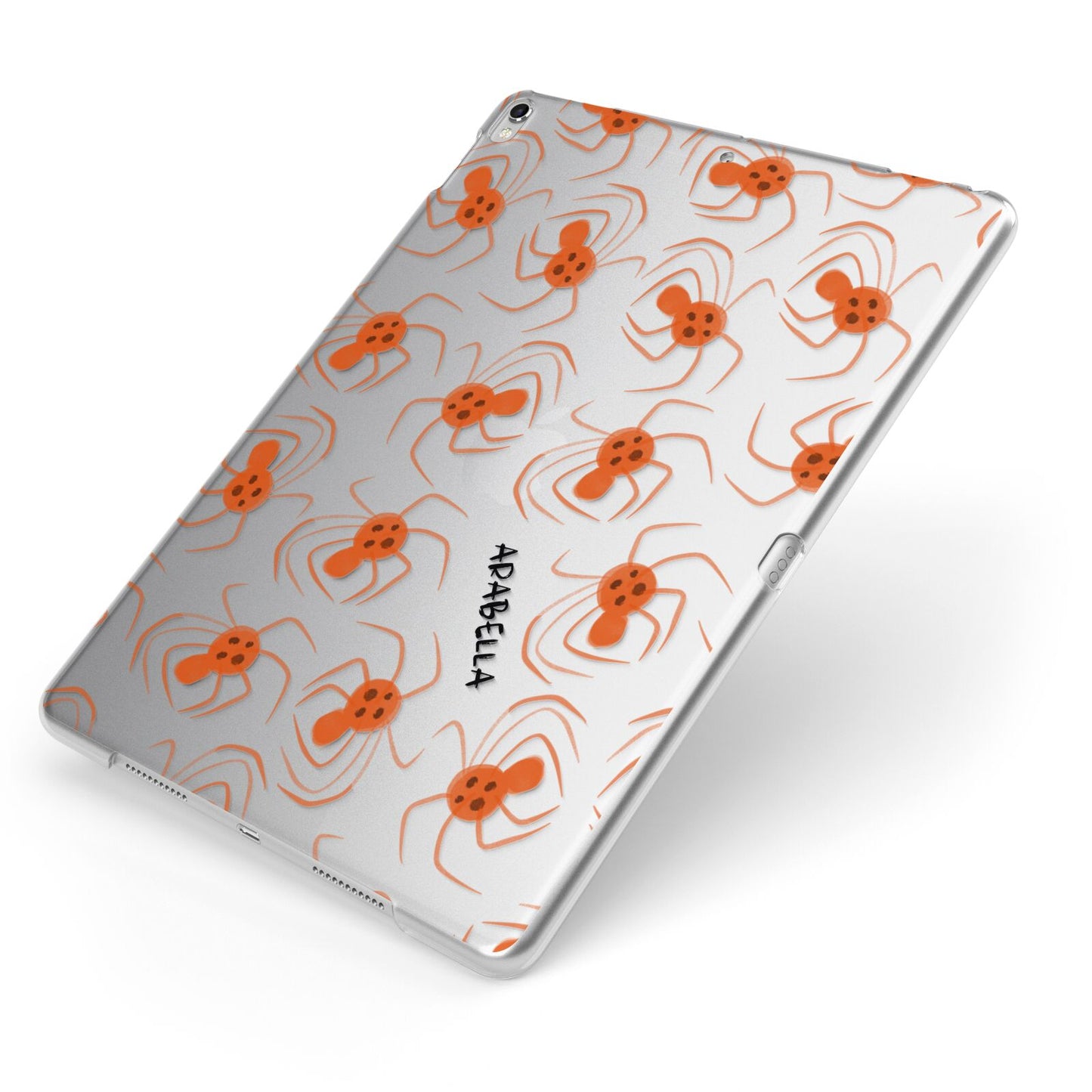 Orange Spiders Personalised Apple iPad Case on Silver iPad Side View