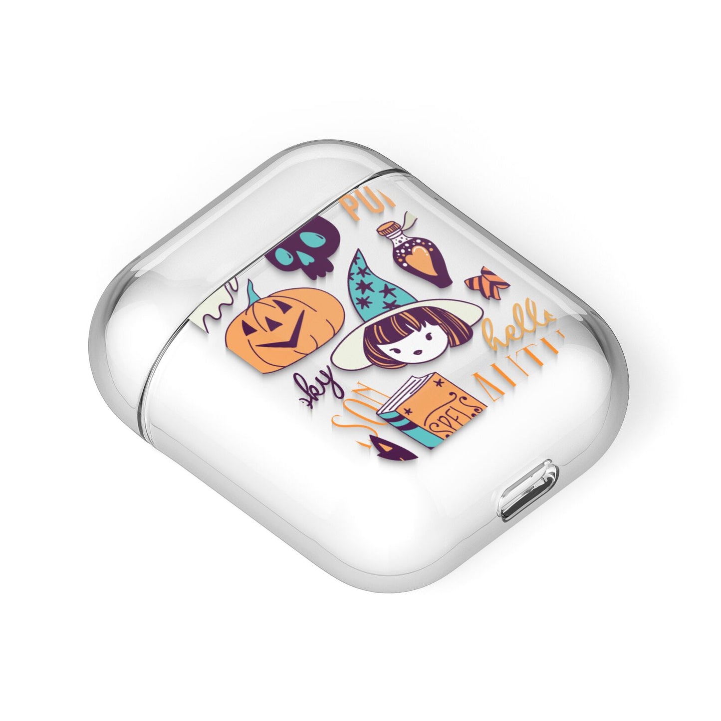 Orange and Blue Halloween Illustrations AirPods Case Laid Flat