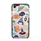 Orange and Blue Halloween Illustrations Apple iPhone XR Impact Case Black Edge on Silver Phone