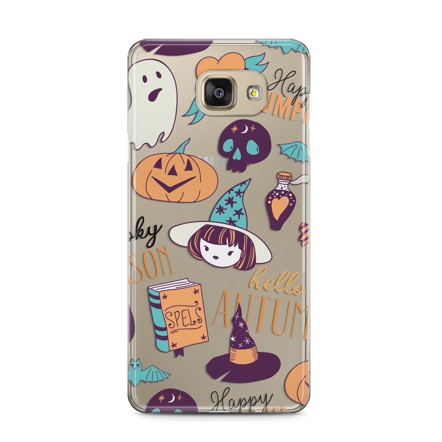 Orange and Blue Halloween Illustrations Samsung Galaxy A5 2016 Case on gold phone