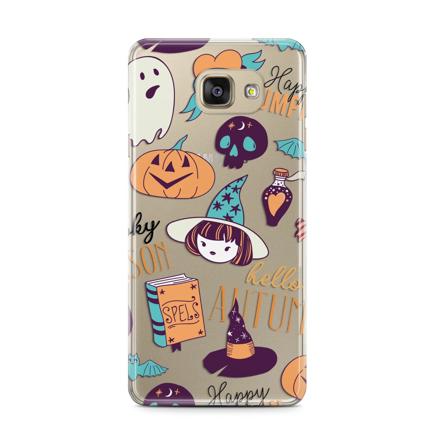 Orange and Blue Halloween Illustrations Samsung Galaxy A7 2016 Case on gold phone