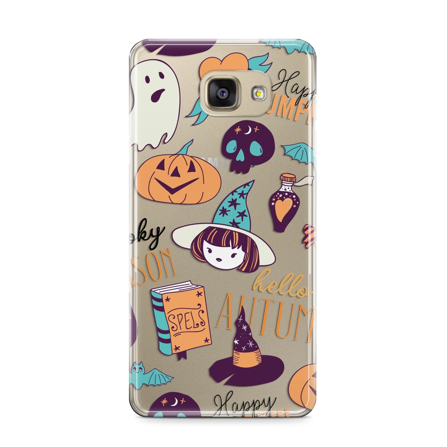 Orange and Blue Halloween Illustrations Samsung Galaxy A9 2016 Case on gold phone