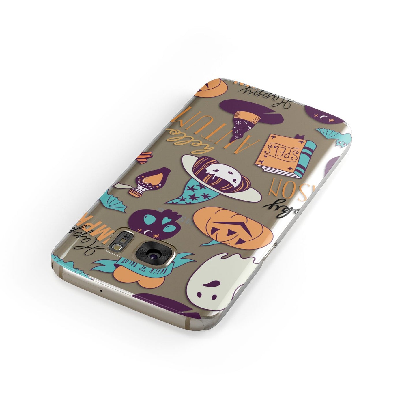 Orange and Blue Halloween Illustrations Samsung Galaxy Case Front Close Up