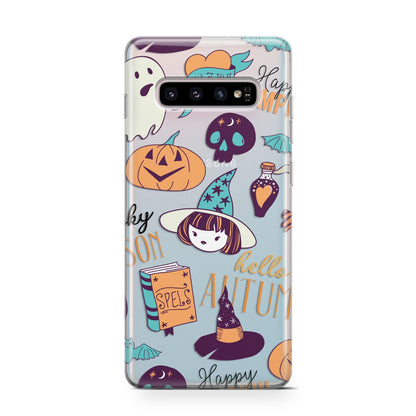 Orange and Blue Halloween Illustrations Samsung Galaxy S10 Case