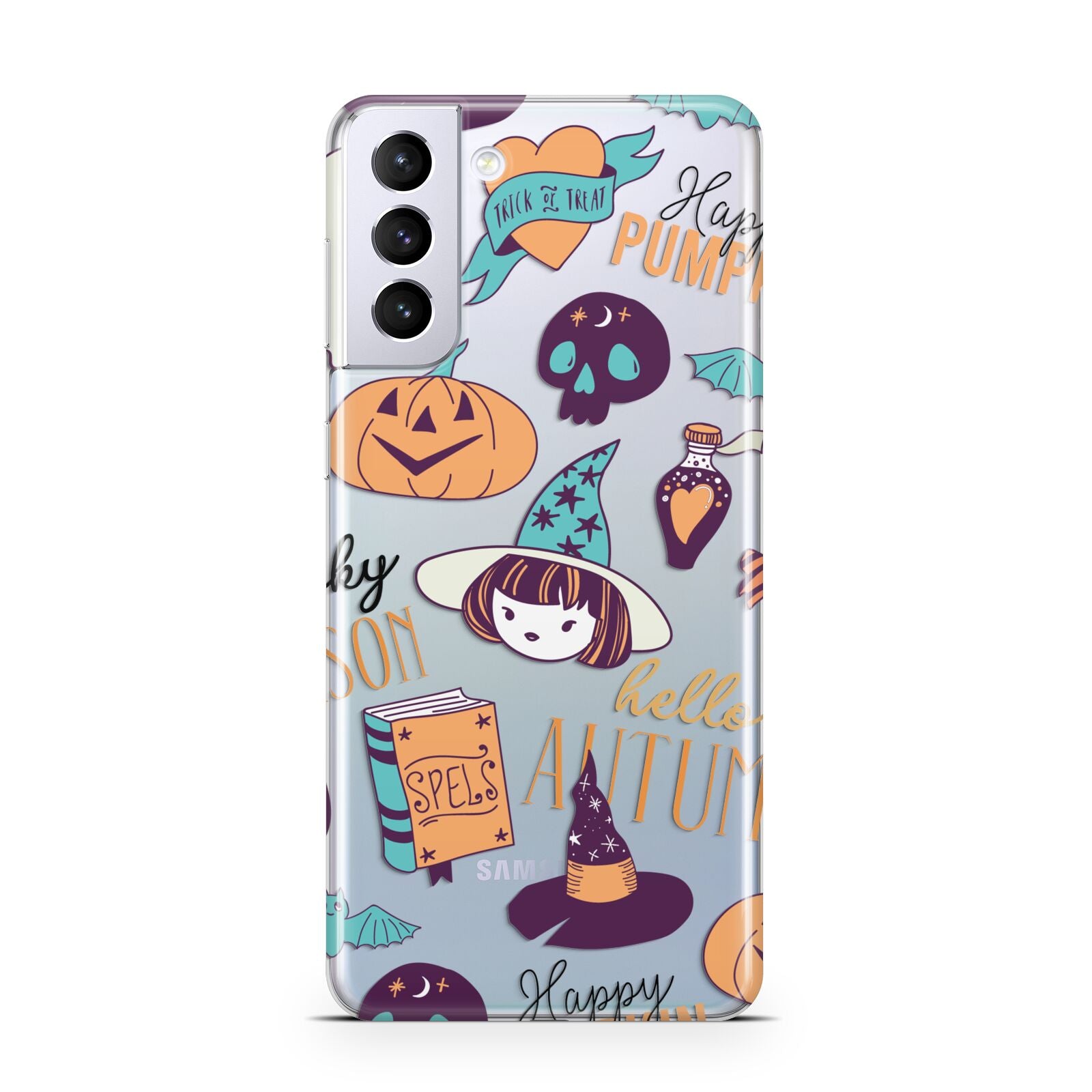Orange and Blue Halloween Illustrations Samsung S21 Plus Phone Case