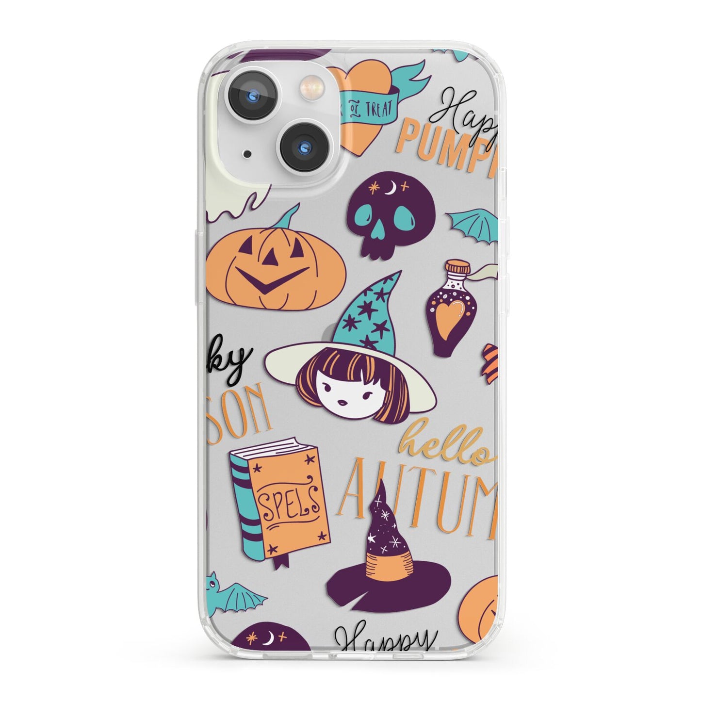 Orange and Blue Halloween Illustrations iPhone 13 Clear Bumper Case