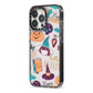 Orange and Blue Halloween Illustrations iPhone 13 Pro Black Impact Case Side Angle on Silver phone