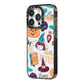 Orange and Blue Halloween Illustrations iPhone 14 Pro Black Impact Case Side Angle on Silver phone