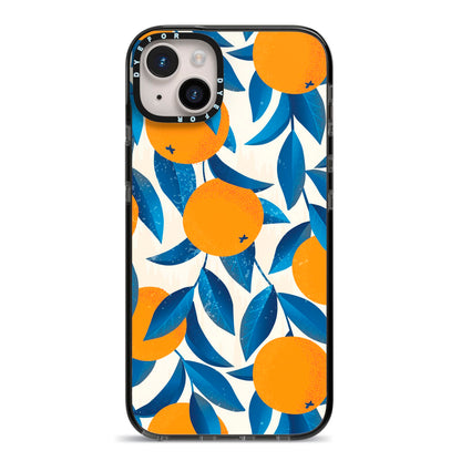 Oranges iPhone 14 Plus Black Impact Case on Silver phone
