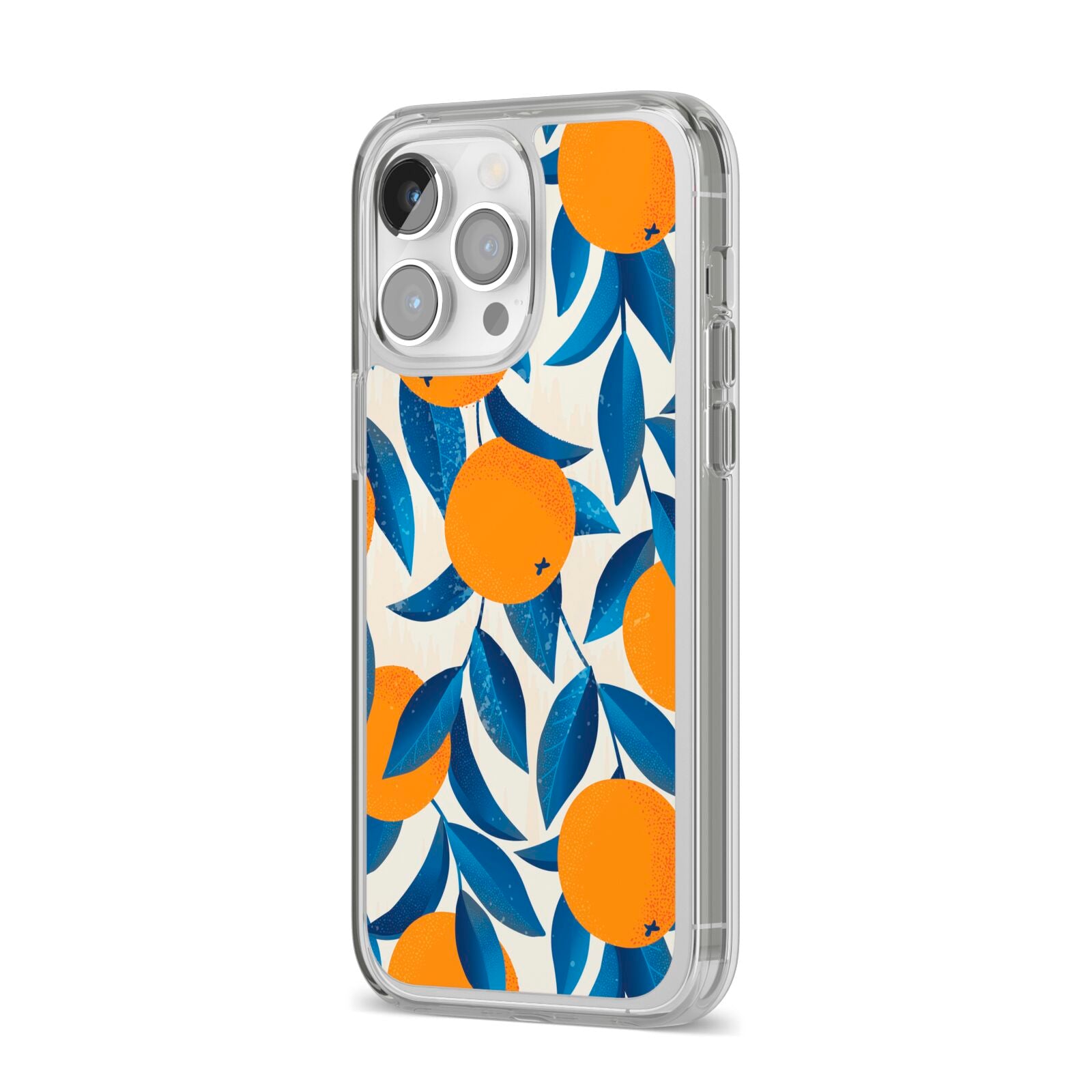 Oranges iPhone 14 Pro Max Clear Tough Case Silver Angled Image