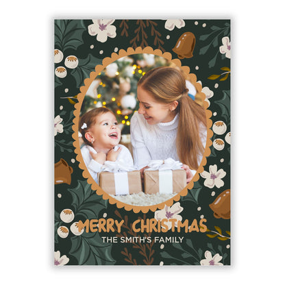 Ornate Family Photo and Name Christmas A5 Flat Greetings Card