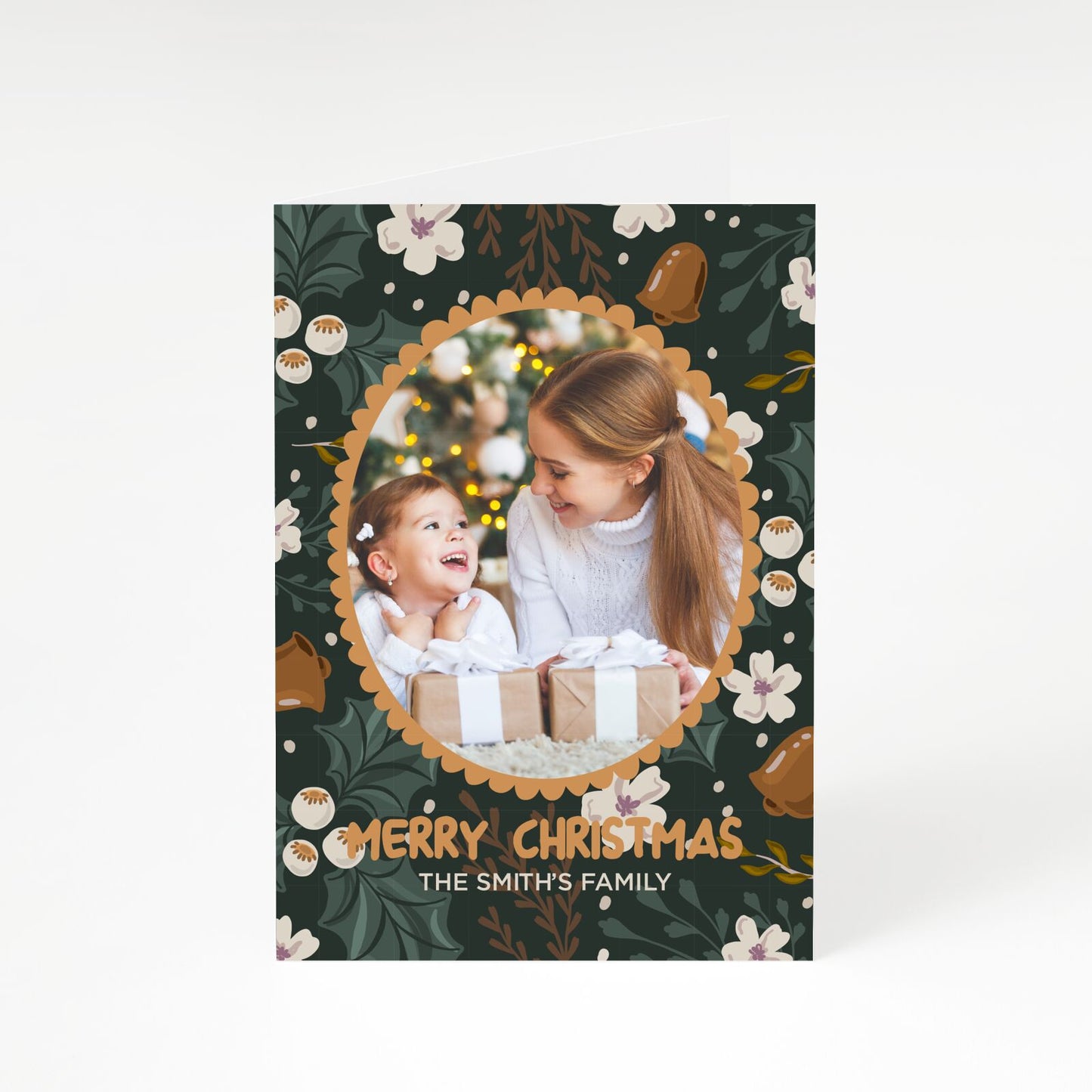 Ornate Family Photo and Name Christmas A5 Greetings Card
