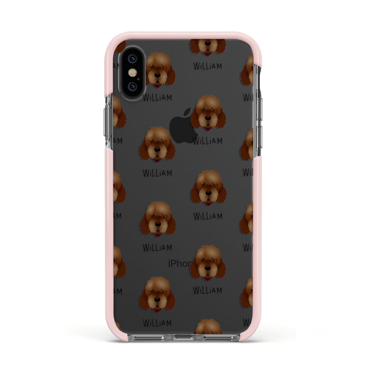 Otterhound Icon with Name Apple iPhone Xs Impact Case Pink Edge on Black Phone