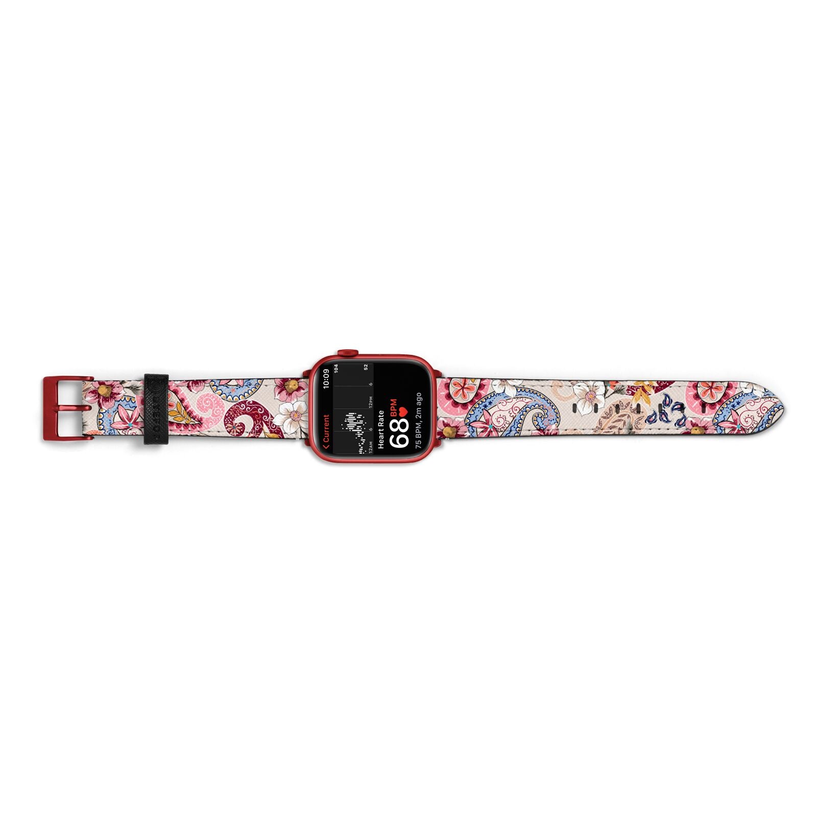Paisley Cashmere Flowers Apple Watch Strap Size 38mm Landscape Image Red Hardware