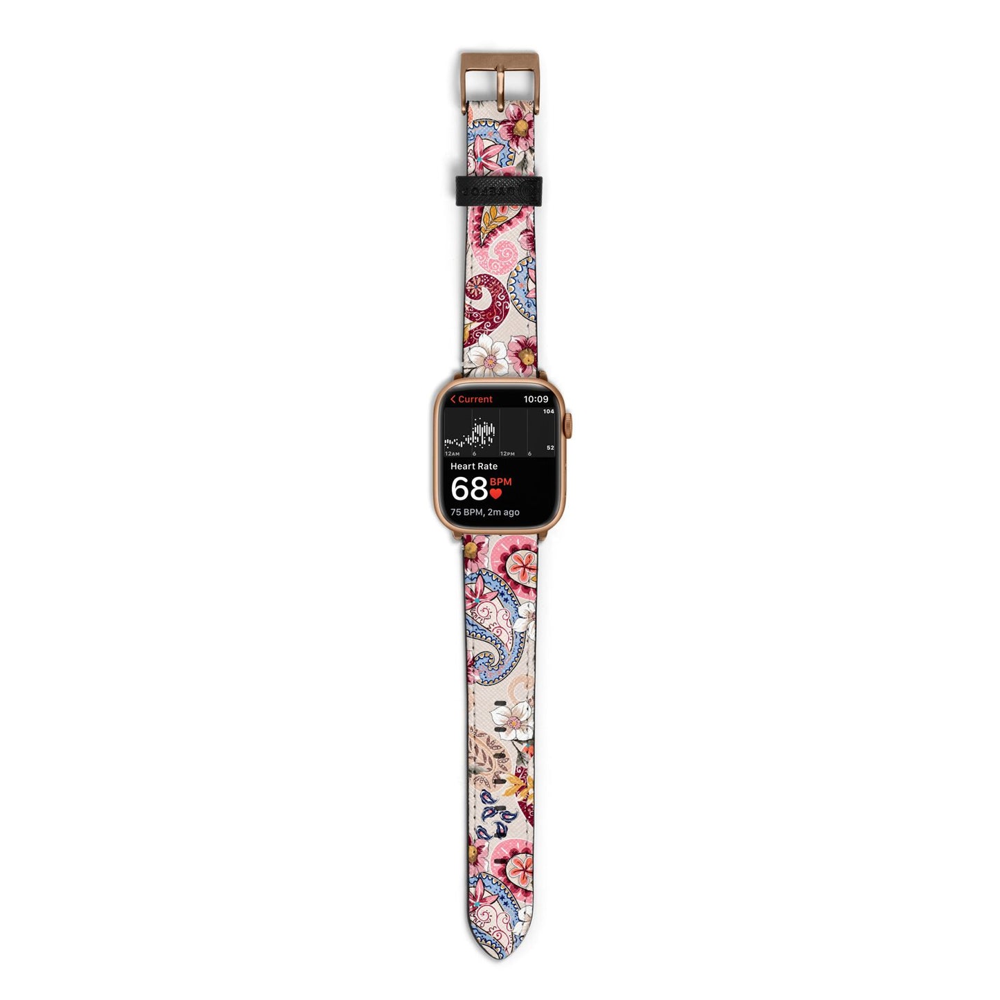 Paisley Cashmere Flowers Apple Watch Strap Size 38mm with Gold Hardware