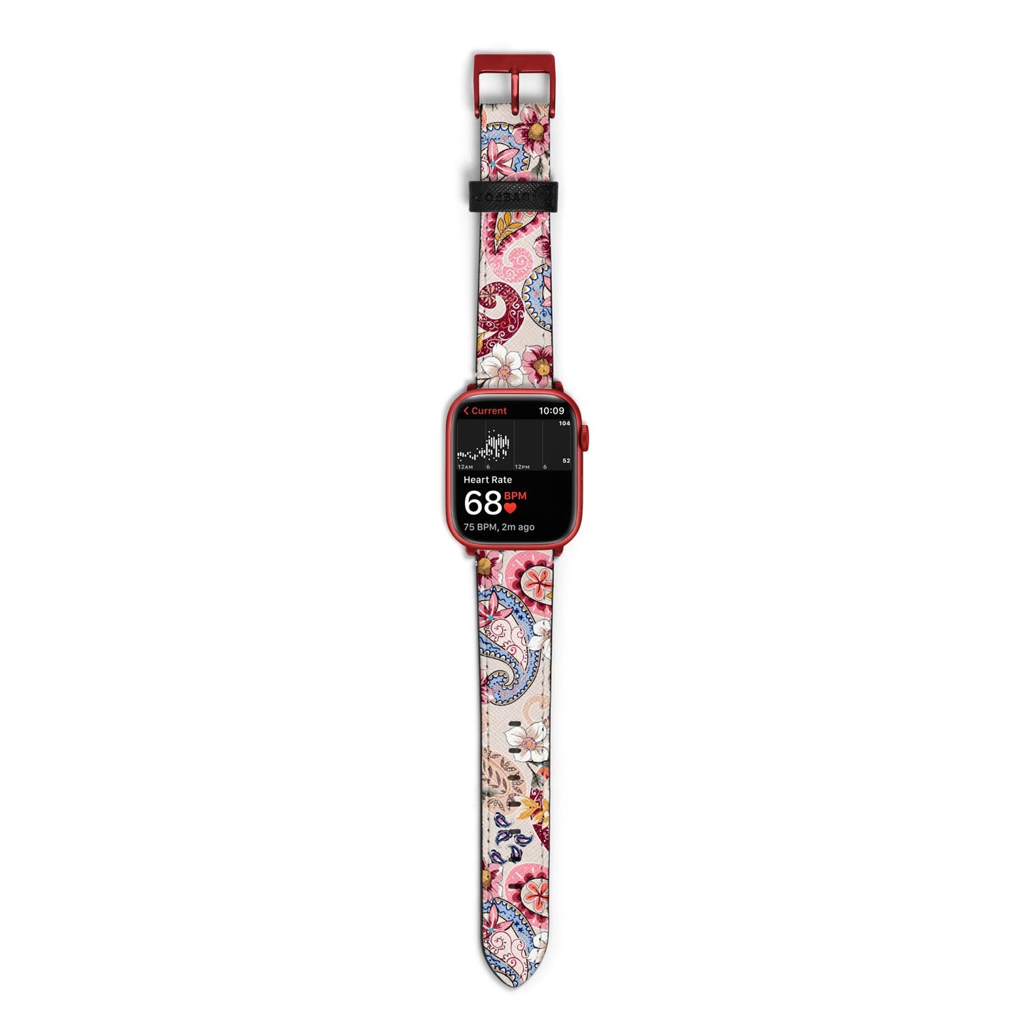 Paisley Cashmere Flowers Apple Watch Strap Size 38mm with Red Hardware