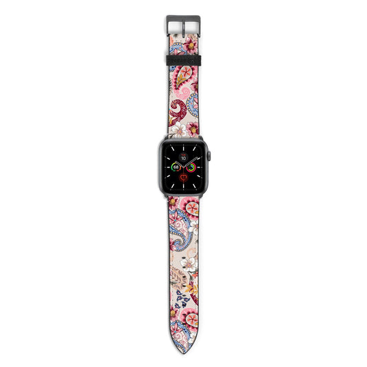 Paisley Cashmere Flowers Apple Watch Strap with Space Grey Hardware